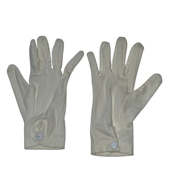 Vintage White Cotton Gloves With Decorative Button Closure 9 Inch Length Womens - Picture 2 of 3